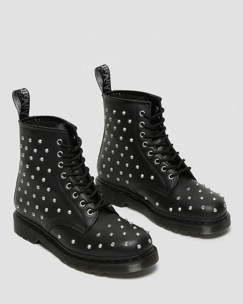 Black Men's Dr Martens 1460 Stud Wanama Leather Lace Up Boots | CA 537CTV